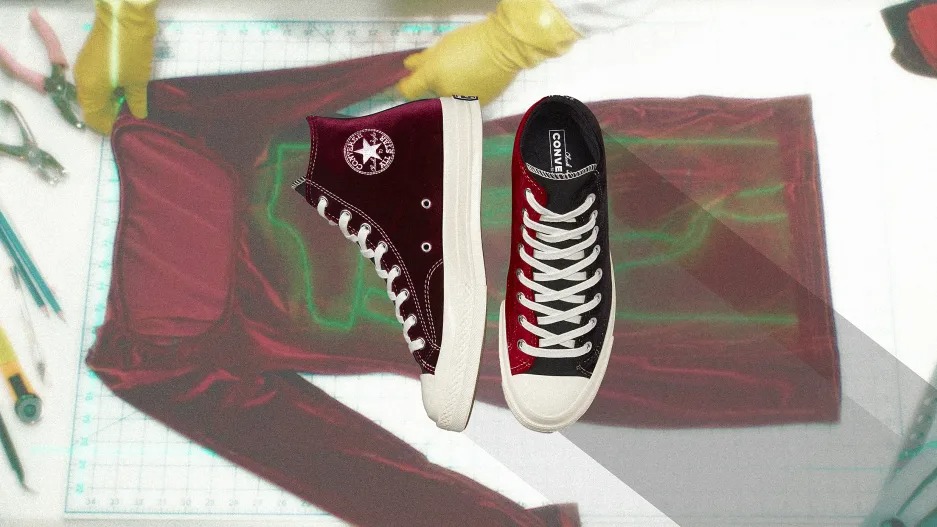 Converse’s new crushed velvet sneakers are made from vintage dresses