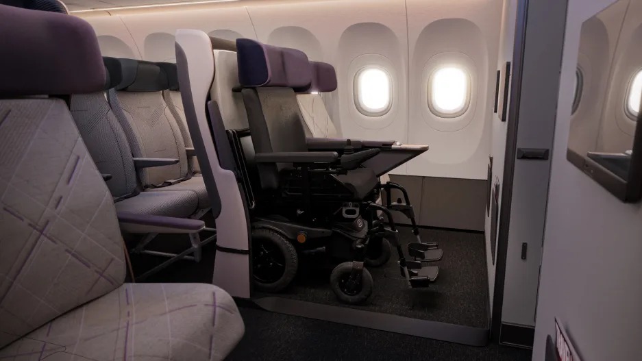 This airplane seat for wheelchairs users is simple and ingenious