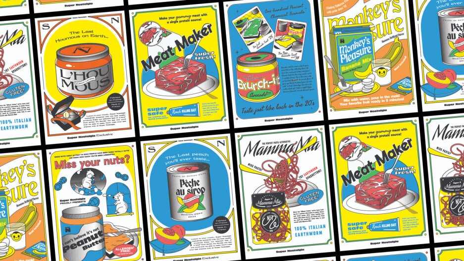 Cockroach grinders and powdered bananas: Beautiful food posters from the dystopian supermarket of the future