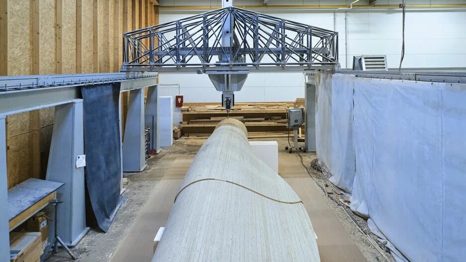 These massive wind turbine blades are made out of wood